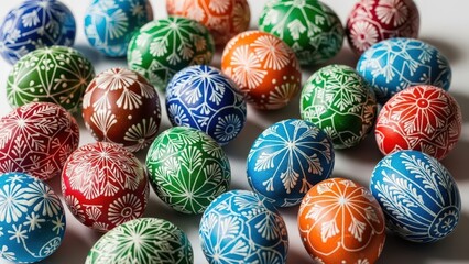 Colorful decorated easter eggs with intricate patterns