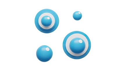 3D Blue and white concentric circles with spheres on transparent background