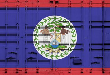 Shipping container with Belize national flag overlay