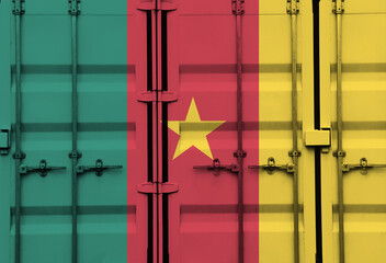 Shipping container with Cameroon national flag overlay