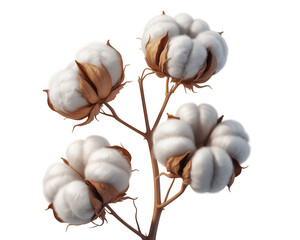 Transparent background White and brown cotton bolls on a branch against a black background plant