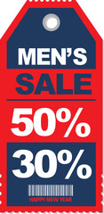 Fototapeta premium Mens sale discount tag with barcode and percentages