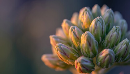 Fototapeta premium close-up of a budding flower with soft lighting and a blurred background