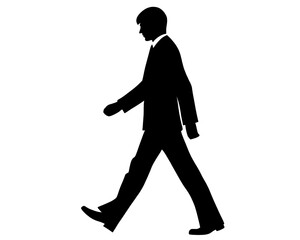 black silhouette of businessman walking, icon isolated on white background
