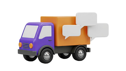 3D Cartoon Delivery Truck with Speech Bubbles on transparent background