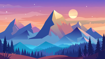 Minimal mountain background vector with pastel sky and simple shapes