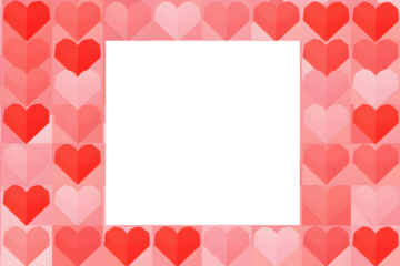 Pink and red heart pattern square frame border isolated on transparent background