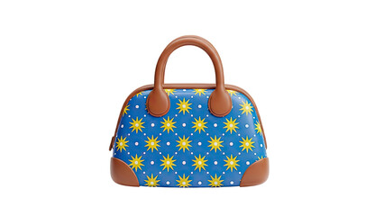 3D Blue Handbag with Yellow Stars Pattern on transparent background