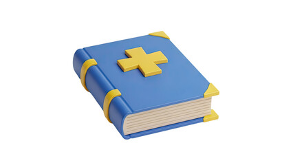 3D Blue medical book with yellow cross and accents on transparent background