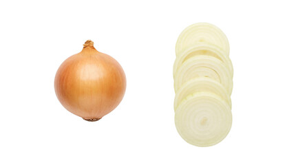 Fresh Whole and Sliced Golden Onion Product Shot isolated PNG with Transparent Background