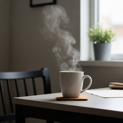 Winter hydration concept with warm drink indoors, cozy atmosphere, natural daylight and realistic healthy seasonal wellness lifestyle