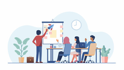 Obraz premium Diverse team collaborating on project with whiteboard