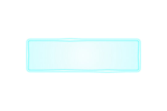 Blue neon light glass frame banner isolated on transparent background. Blank futuristic glowing rectangle border. modern digital  mockup template copy space for text, ads, UI design elements. PNG