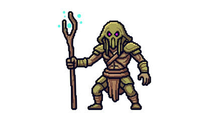 Pixel Art Dark Mage Wizard Fantasy Character Icon Transparent PNG