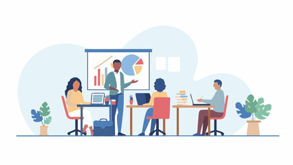 Diverse team collaborating on business presentation