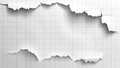 Torn paper with grid pattern, showing a ripped edge with white background and grid lines