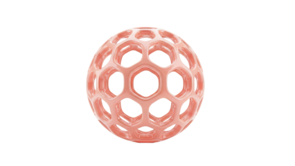 3D Abstract geometric sphere with hexagonal openings on transparent background