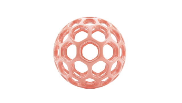 3D Abstract geometric sphere with hexagonal openings on transparent background - Powered by Adobe