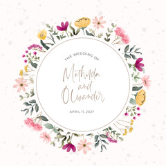pink yellow wildflower watercolor round frame