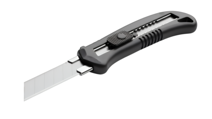 Utility knife with retractable blade isolated on transparent background