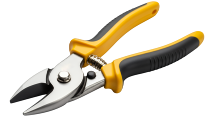 Yellow and black pliers cutting tool isolated on transparent background