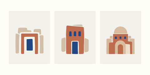 Abstract Minimalist Mediterranean Architecture and Arches Wall Art Set