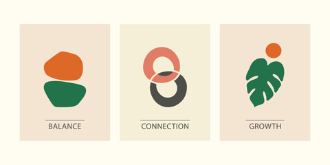 Minimalist Conceptual Art Posters, Illustrations for Balance, Connection, and Growth