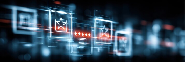 Fototapeta premium Colorful poster merging client feedback star rating and a defined service review to show satisfaction