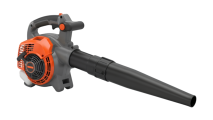 Portable leaf blower with orange accents isolated on transparent background for easy gardening and yard cleanup