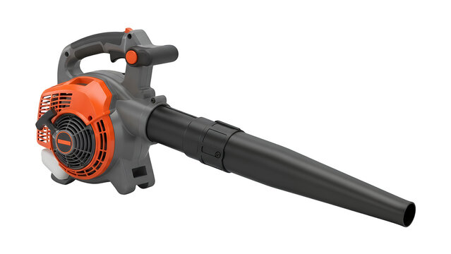 Portable leaf blower with orange accents isolated on transparent background for easy gardening and yard cleanup