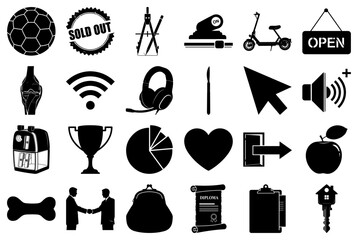Assorted Black and White Icons for Business and Lifestyle
