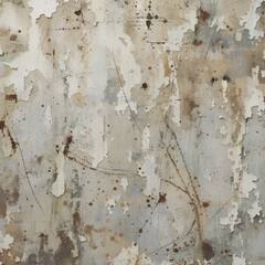 Texture of peeling paint on a wall shows layers of color and age in different tones in a rustic setting