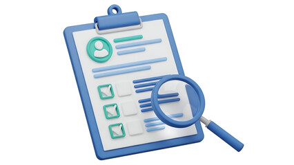 Reviewing checklist with magnifying glass