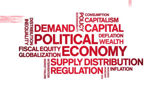 Political Economy animated word cloud-text design animation tag kinetic typography seamless loop.