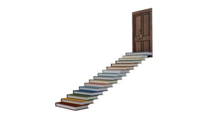 Book staircase leading to door