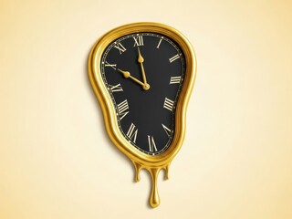 Golden Melting Clock on Beige Wall