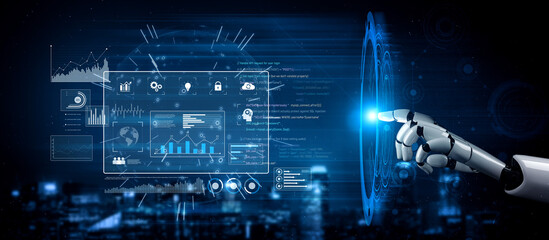 Obraz premium AI improves data dashboard and analytics system by optimizing data, analytics, and business intelligence for accurate real-time performance insight Vouch