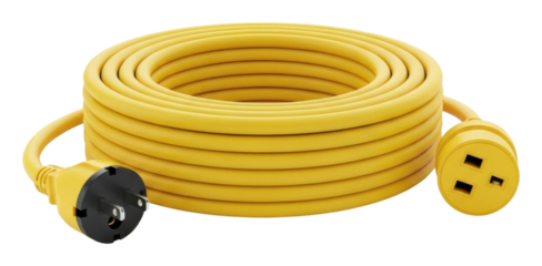 Powerful yellow extension cord home workshop product isolated on transparent background