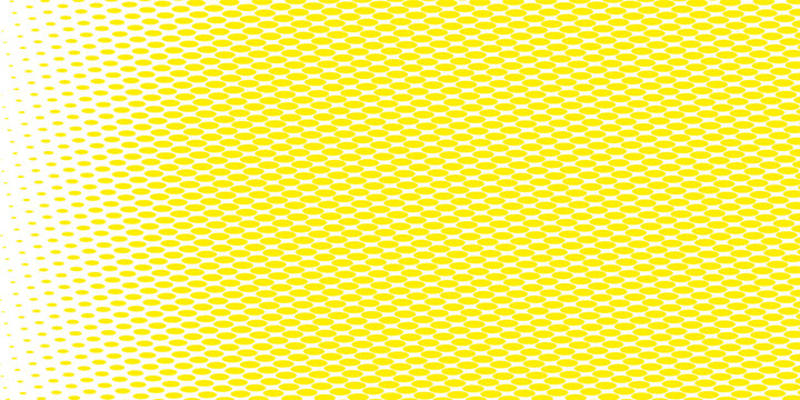 Yellow and white vector halftone. Industrial half tone texture. Subtle dotted gradient. Retro effect overlay. Grunge dot pattern on transparent backdrop. Modern graphic halftone perforated surface