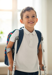 Happy Child with Disability Going to School