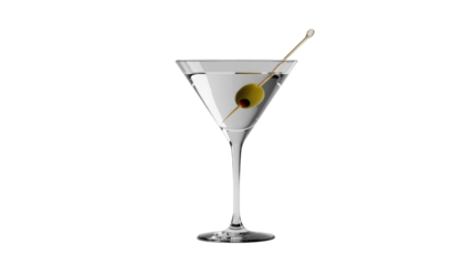 Martini with olive on transparent background