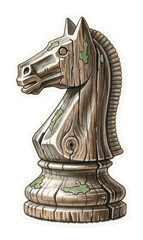 Chess game strategy wooden knight piece digital fantasy isolated on transparent background