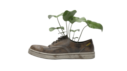 Plant growing in an old shoe