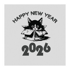 Happy New Year 2026 Kitten in a Box Greeting