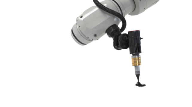 Robotic Arm Applying Adhesive with transparent background - Powered by Adobe