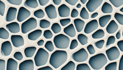 Organic pattern abstract design white structure blue background cellular texture 3D mesh seamless pattern intricate shapes modern art geometric form