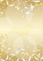 金銀のテープが飛ぶキラキラした縦向き背景イラスト