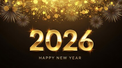 Happy new year 2026 celebration with golden fireworks
