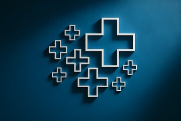 Obraz premium Abstract Plus Signs on Blue Background with Shadows Creating a Modern Aesthetic