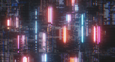 Fototapeta premium Abstract Digital Lights: A mesmerizing display of colorful, illuminated tubes and structures, representing the complexities of technology and the digital world, creating a futuristic visual